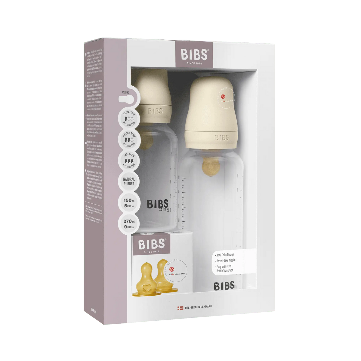 Set évolutif biberon PP sans BPA 150ml/270ml avec tétines en latex Bibs