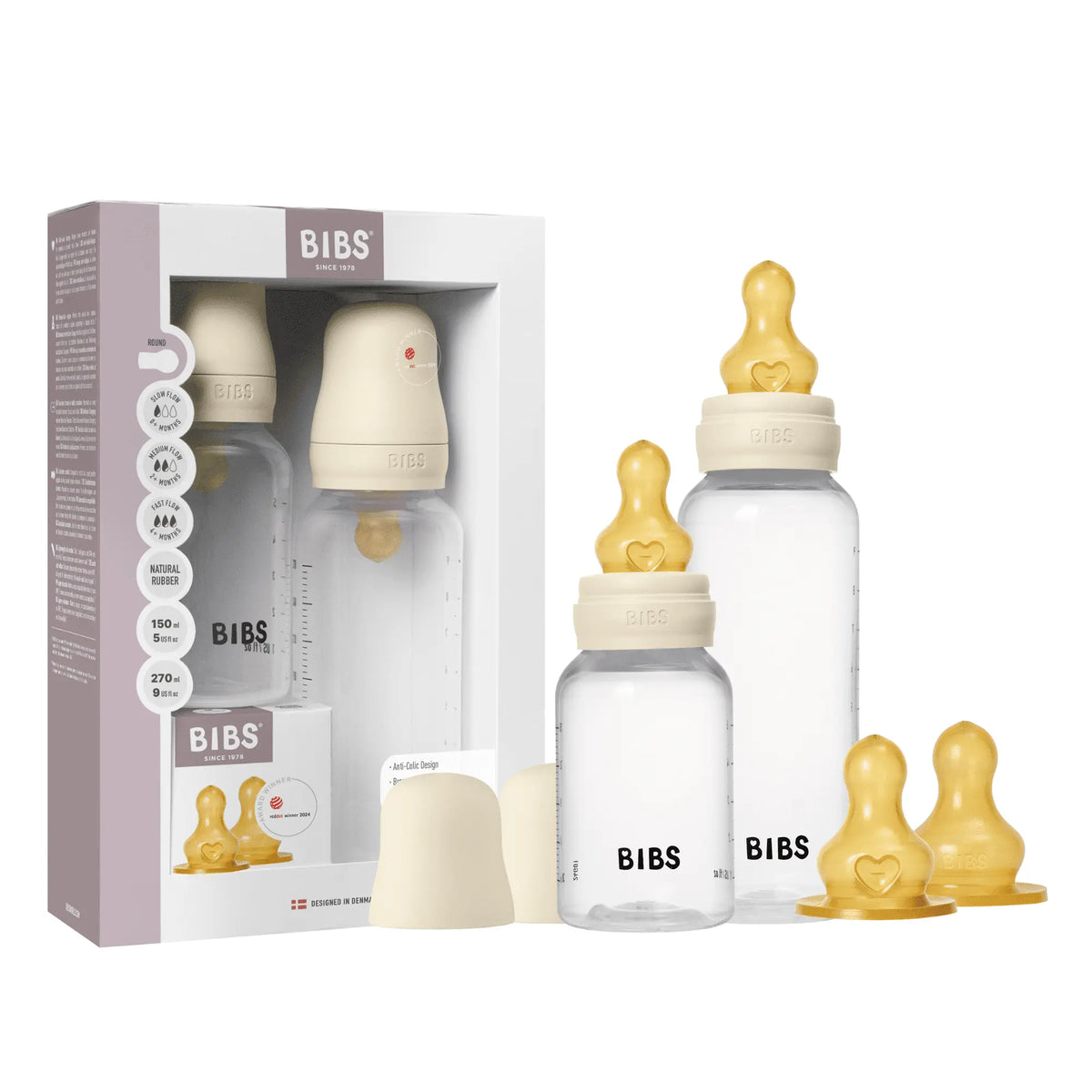 Set évolutif biberon PP sans BPA 150ml/270ml avec tétines en latex Bibs
