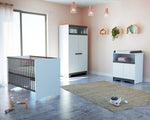 AT4 -  Chambre bébé lit, commode à langer et armoire en bois Blanc et Taupe - Moutatchou