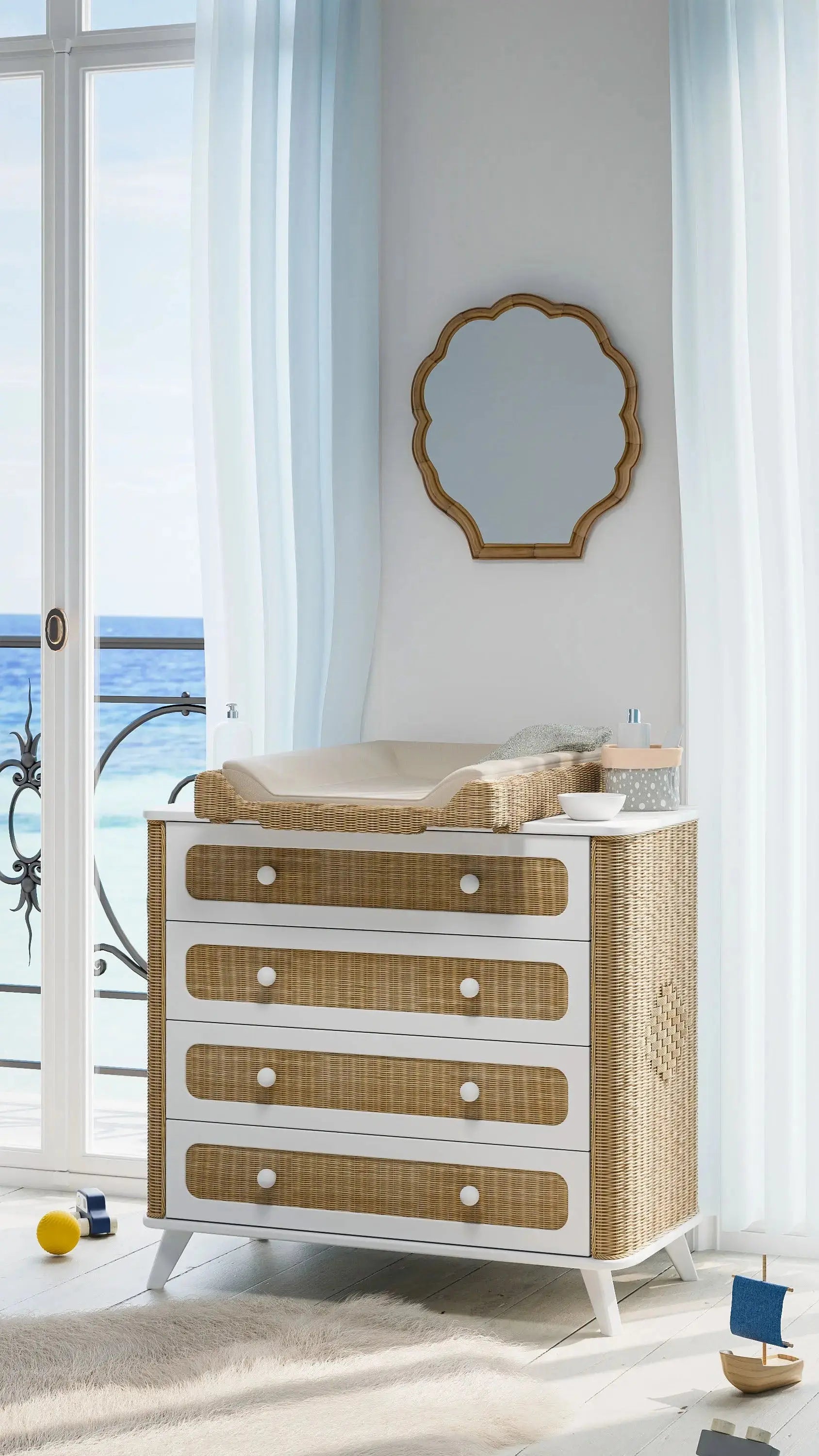 COQUILLAGE commode à langer en rotin Théo