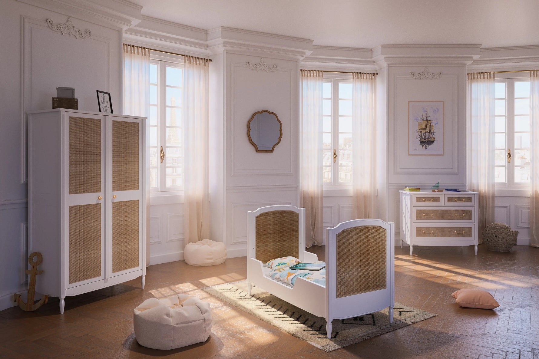 Chambre Hermione en bois massif & rotin Théo