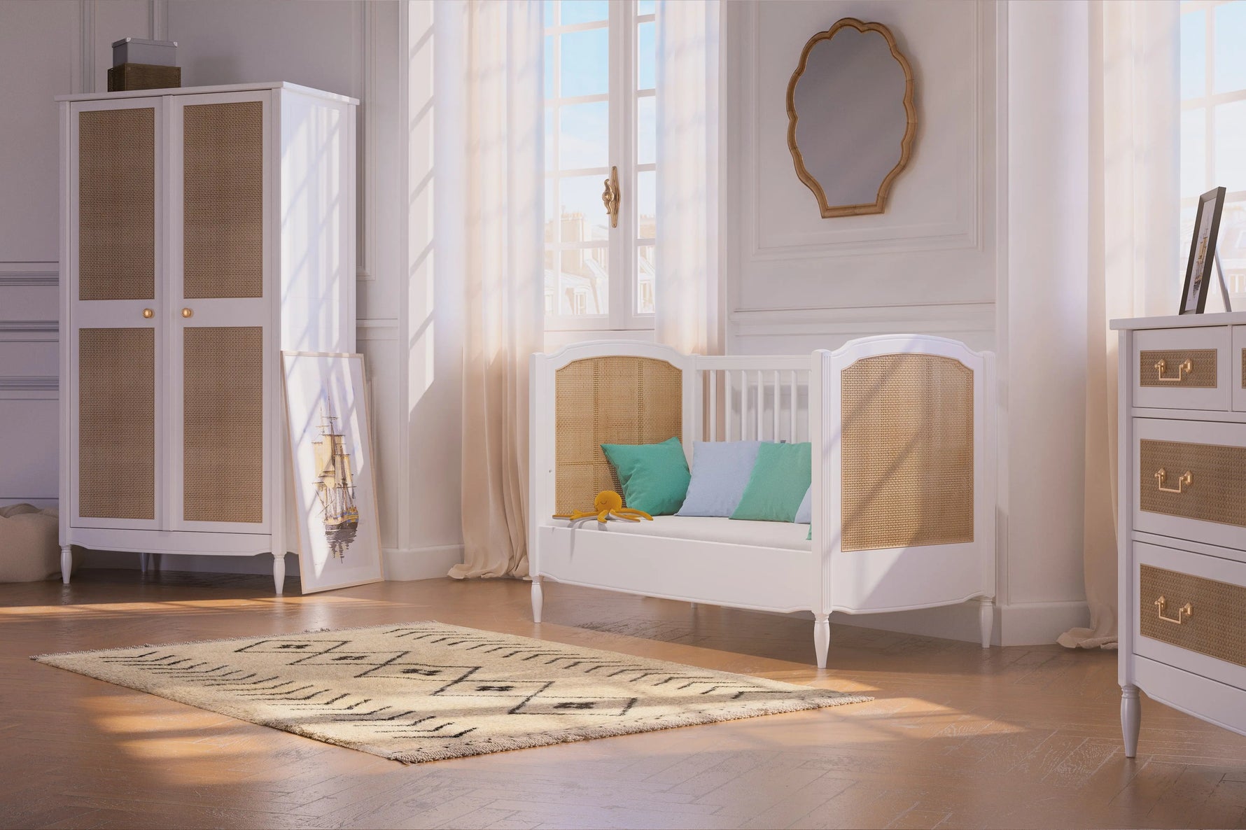 Chambre Hermione en bois massif & rotin Théo