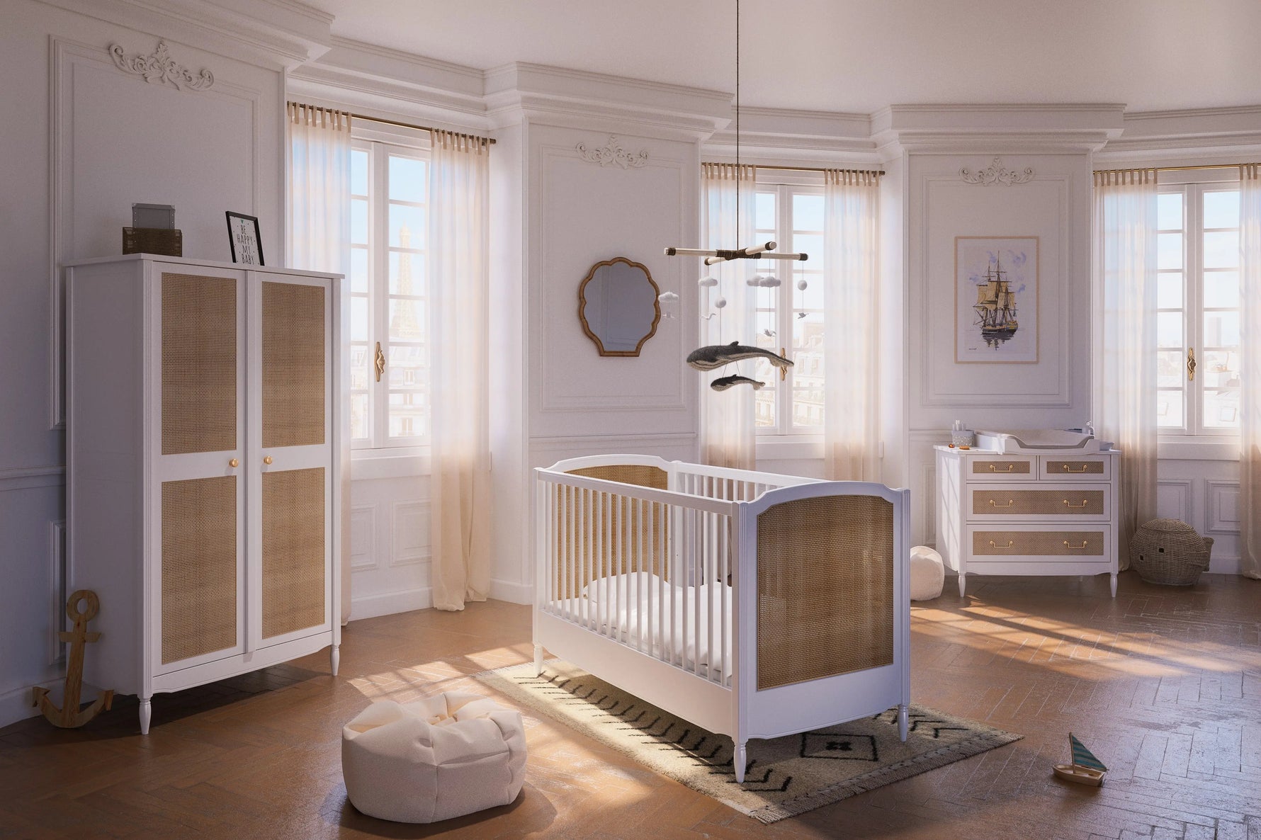 Chambre Hermione en bois massif & rotin Théo