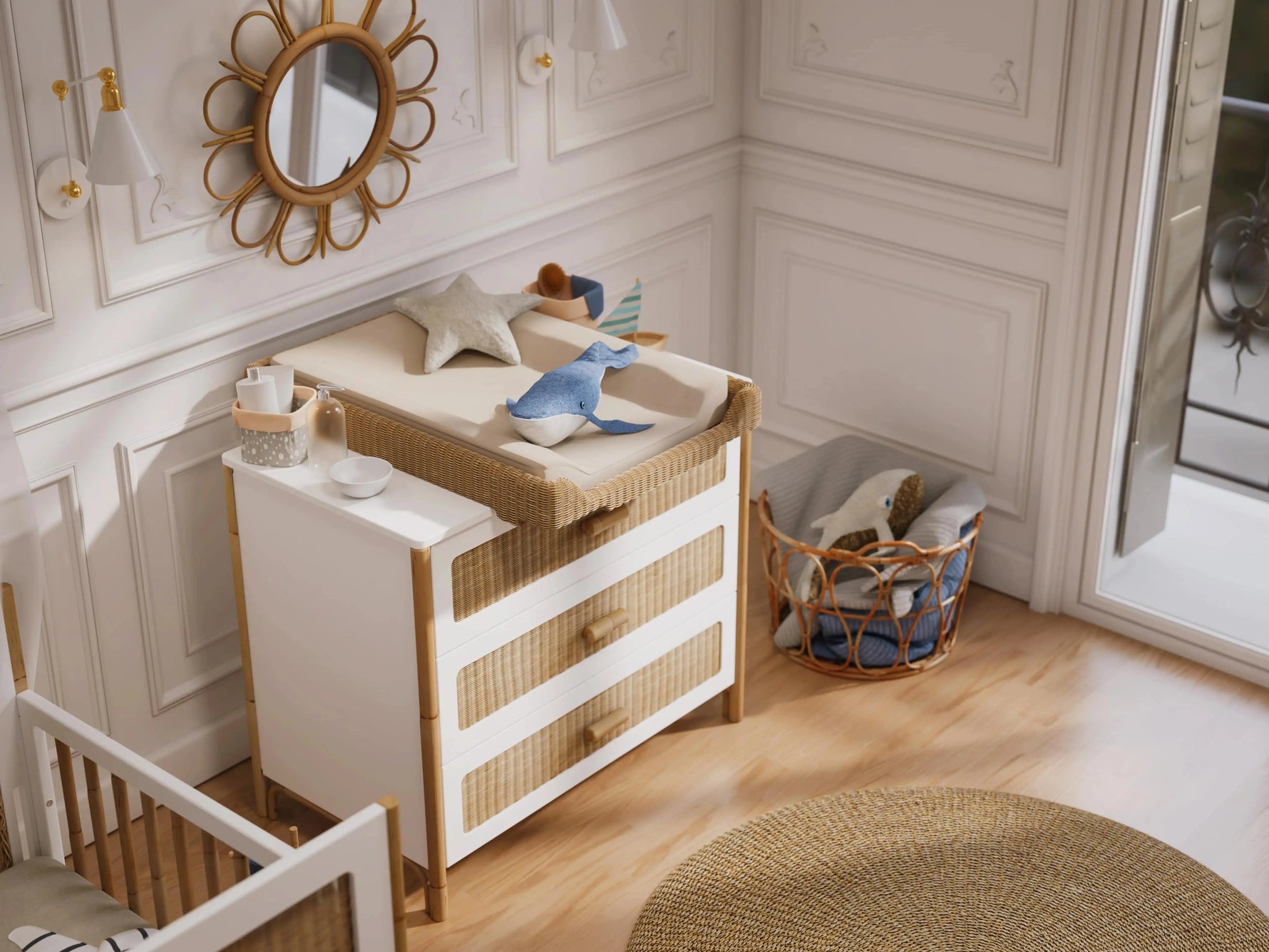 Box à langer en rotin naturel & sécurisée Théo